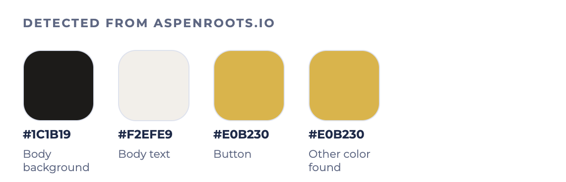 Close-up of brand colors detected from a website