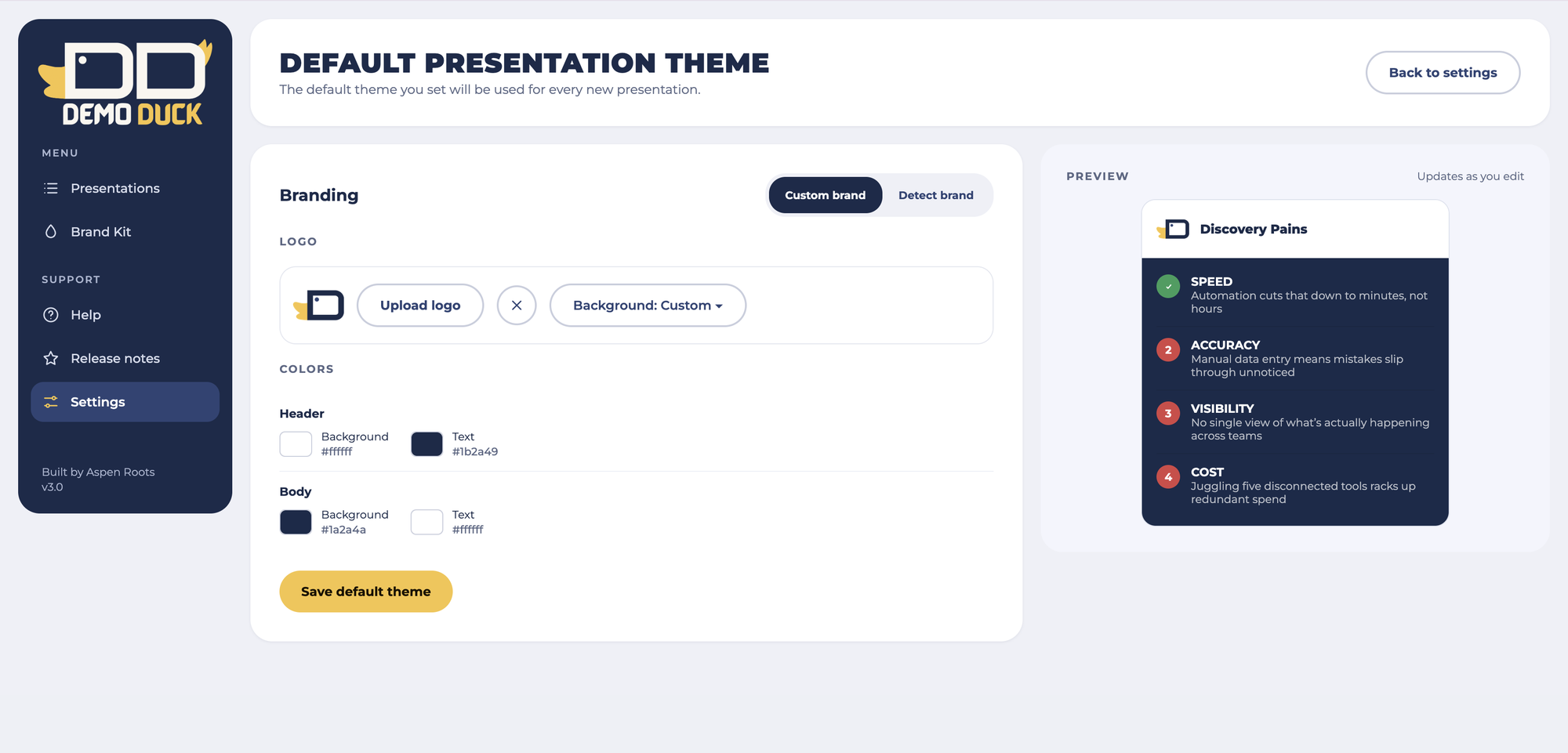 DemoDuck default theme editor